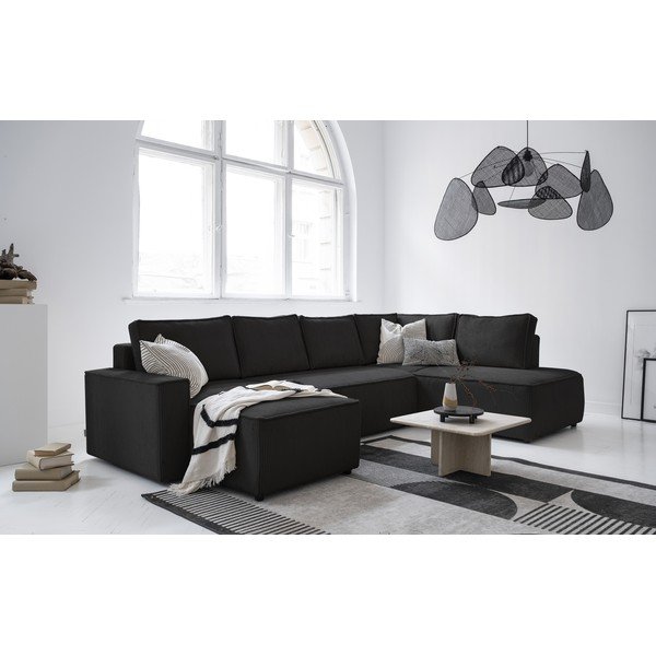 Colțar gri antracit extensibil cu tapițerie din catifea reiată  (cu colț pe partea dreaptă/în formă de "U") Brave Dave – Miuform-image-4