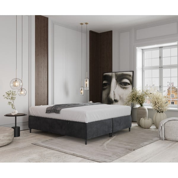 Pat matrimonial gri antracit tapițat cu spațiu de depozitare 160x200 cm Tate – Maison de Rêve-image-1