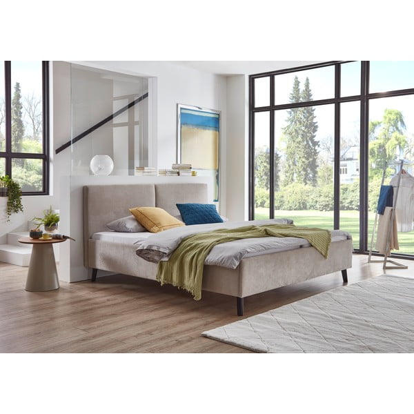 Pat matrimonial bej tapițat cu somieră 160x200 cm Piano – Meise Möbel-image-1