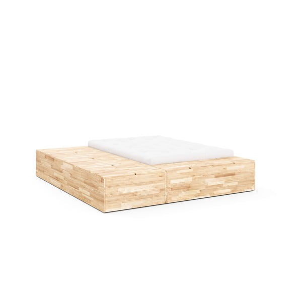 Pat matrimonial în culoare naturală din lemn de pin cu spațiu de depozitare cu somieră 160x200 cm Basement Bed – Karup Design-image-3