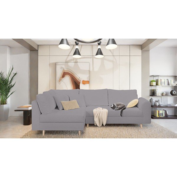 Colțar gri închis cu tapițerie din stofă bouclé (cu colț pe partea stângă ) Ariella – Ropez-image-1