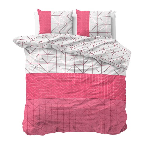  Lenjerie de pat din micropercal Sleeptime Gino, 240 x 220 cm, roz-alb