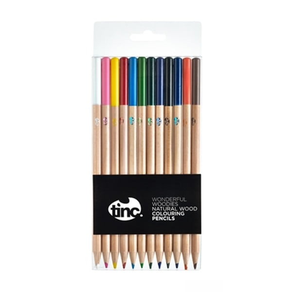 Set 12 creioane colorate din lemn natural TINC Wonderful Woodies