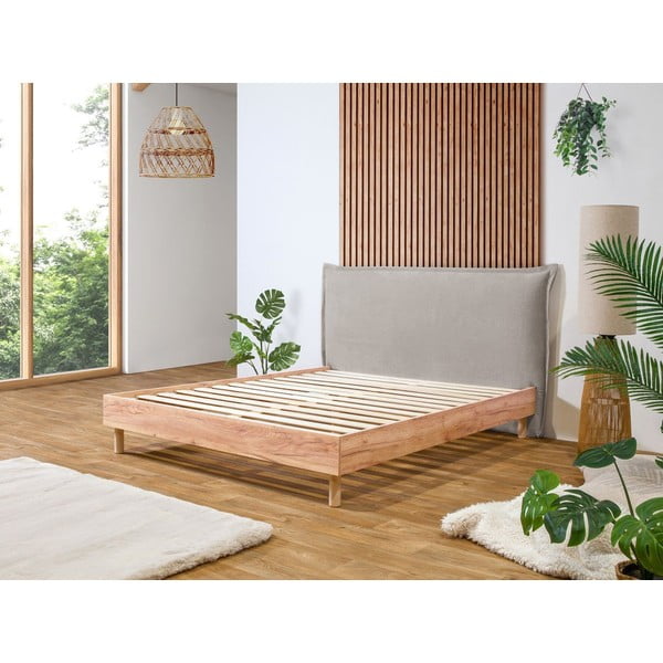 Pat matrimonial gri deschis/natural cu somieră 160x200 cm Charlie – Bobochic Paris-image-1