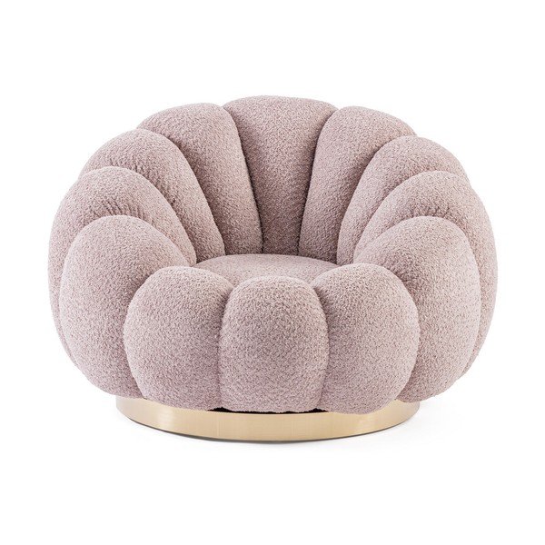 Fotoliu roz pivotant cu tapițerie din țesătură bouclé Florel – Bizzotto-image-2