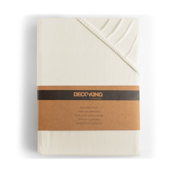 Cearceaf alb-crem din jerseu cu elastic 240x200 cm Amber – Restilo-image-4