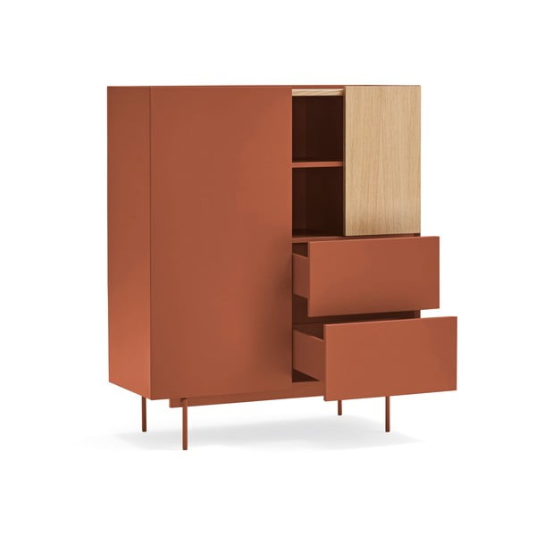 Comodă cărămiziu-natural înaltă cu aspect de lemn de stejar 100x120 cm Otto – Teulat-image-3