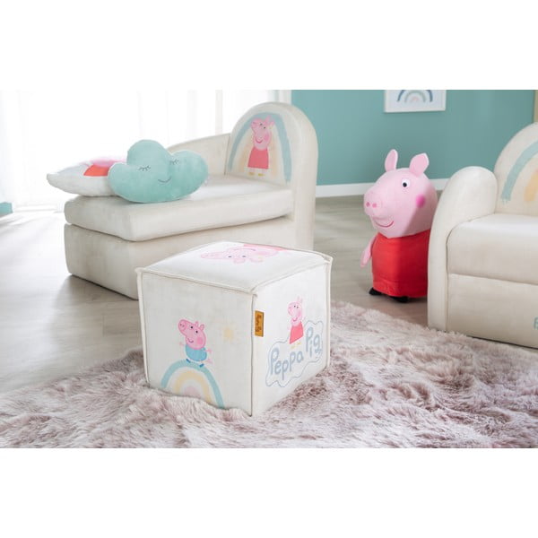 Puf de copii alb cu tapițerie din catifea Peppa Pig – Roba-image-1