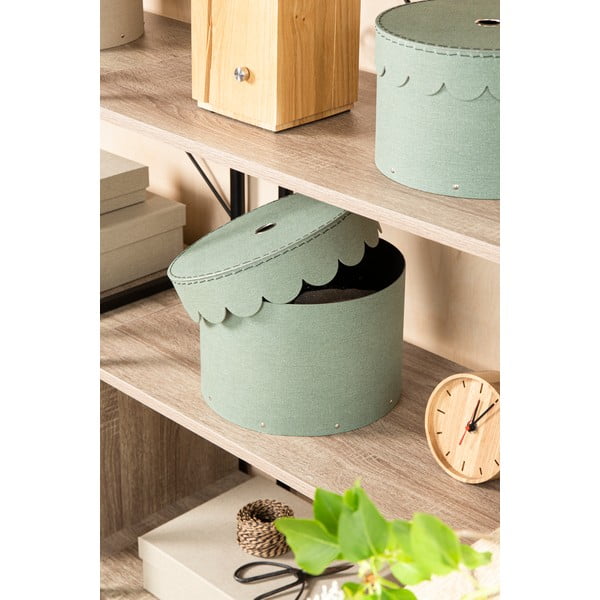 Cutii de depozitare albastru-verde 2 buc. din carton cu capac ø 26x17,5 cm Wilma Canvas Paper Laminate – Bigso-image-1