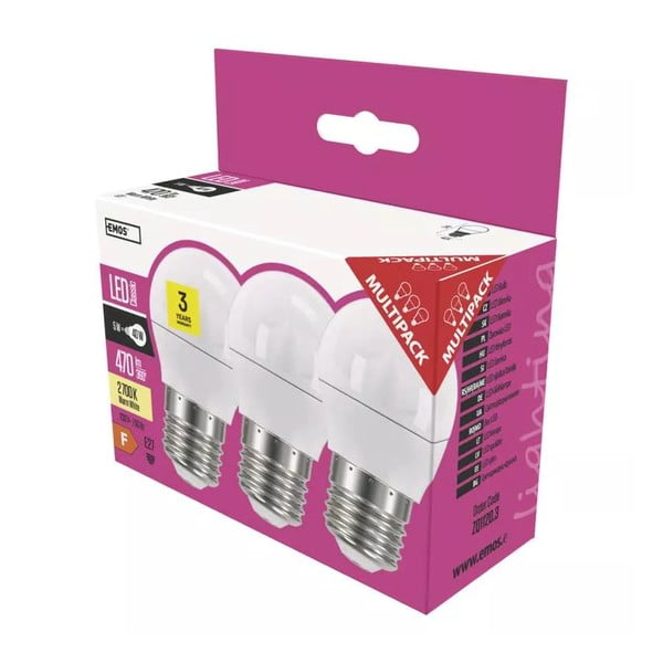 Becuri LED E27, 3 buc. cu lumină caldă 5 W – EMOS-image-1