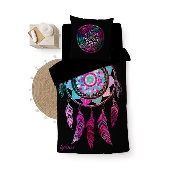 Lenjerie de pat neagră din bumbac pentru pat de o persoană 140x200 cm Porte Bonheur – douceur d'intérieur