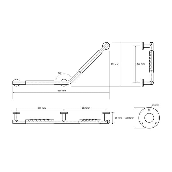 Mâner de siguranță pentru baie de montat pe perete din oțel inoxidabil 71,5 cm 135° Left – Sapho-image-1