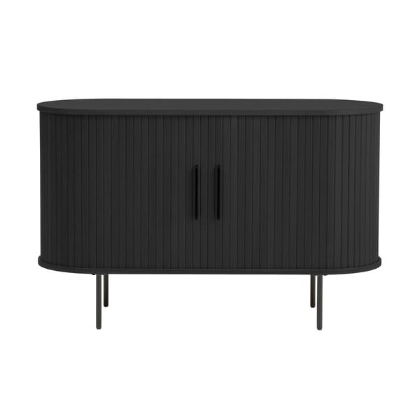 Comodă neagră cu aspect de lemn de stejar cu ușă glisantă 120x76x45 cm Nola – Unique Furniture