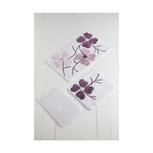 Set 3 covorașe de baie Confetti Bathmats Flowers, violet - alb