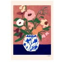 Poster 30x40 cm Flowers on Blue Table – Carla Llanos – The Poster Club