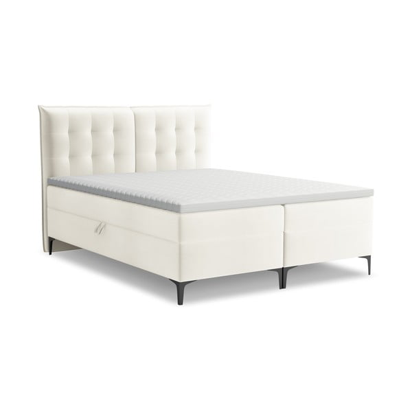 Pat boxspring crem cu spațiu de depozitare 180x200 cm Mikana – Makamii