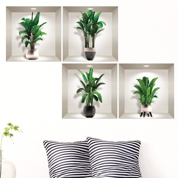 Set 4 autocolante 3D pentru perete Ambiance Exotic Palm Leaves-image-2