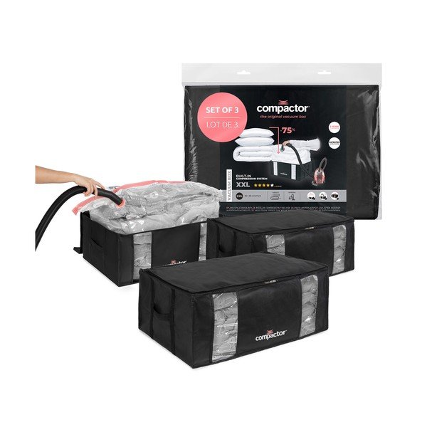 Cutii de depozitare negre 3 buc. din plastic cu vacuum 65x45x27 cm Black Edition – Compactor