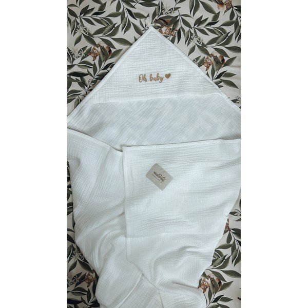 Prosop cu glugă pentru copii alb din muselină 85x85 cm Muslin – Malomi Kids-image-2
