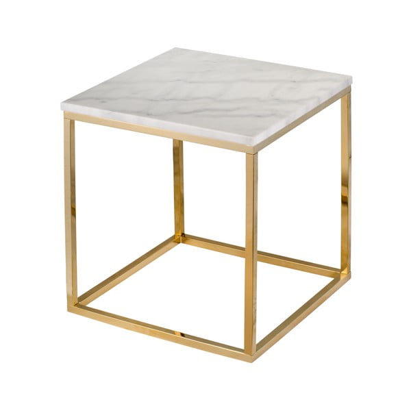 Măsuță cu blat din marmură și structură aurie RGE Accent, 50 x 50 cm, alb-image-1