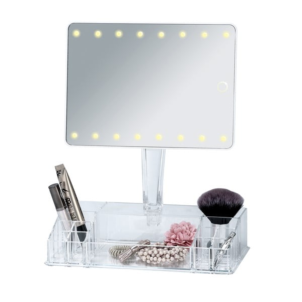 Oglindă cosmetică cu ancadrament LED și organizator pentru machiaje Wenko Farnese, alb-image-3