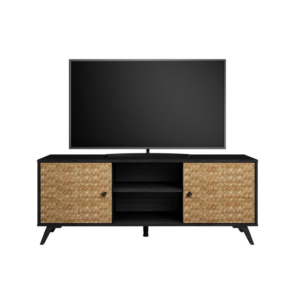 Comodă TV neagră cu aspect de lemn exotic 136x53 cm Hanoi - Marckeric-image-4