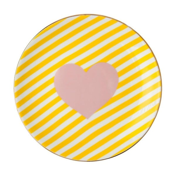 Farfurie din porțelan Vivas Heart, Ø 23 cm, galben - alb