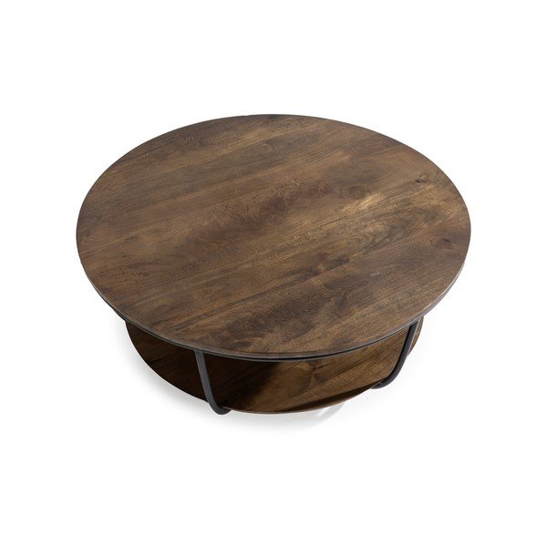 Măsuță de cafea în culoare naturală închisă rotundă din lemn de mango ø 90 cm Delhi – MOME-image-3