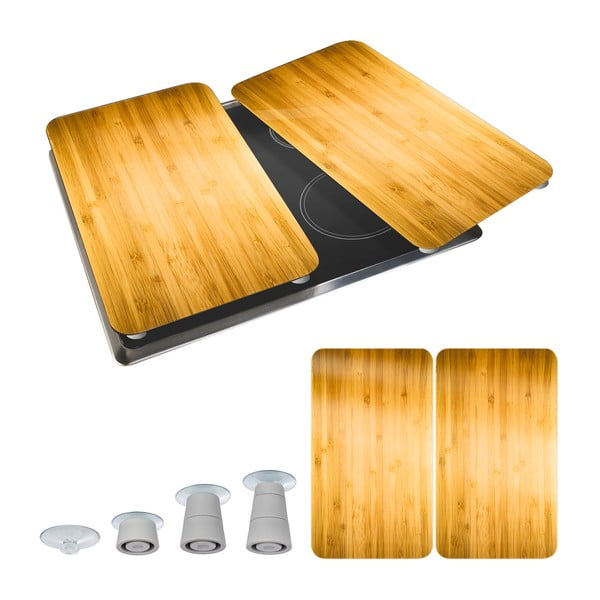 Protecții de aragaz 2 buc. din sticlă temperată 52x30 cm Wooden – Maximex-image-2
