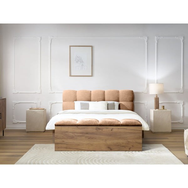 Pat matrimonial roz deschis tapițat cu somieră 160x200 cm Kumo – Bobochic Paris-image-3