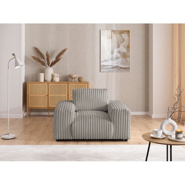 Fotoliu gri deschis cu tapițerie din catifea reiată Justin – Ropez-image-1