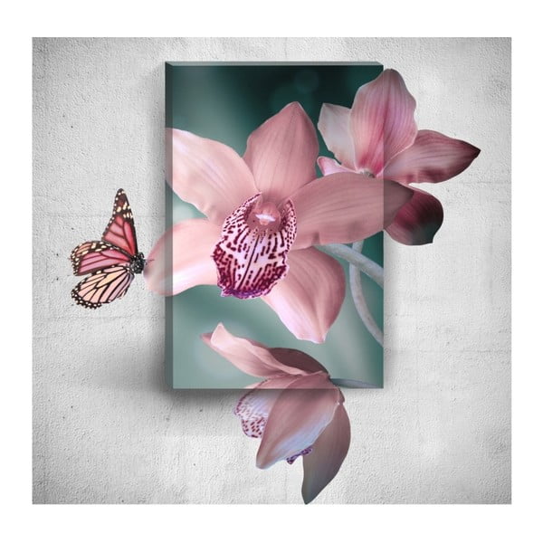 Tablou de perete 3D Mosticx Pink Butterfly With Flowers, 40 x 60 cm