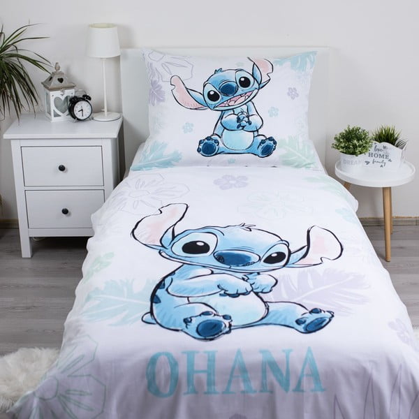 Lenjerie de pat pentru copii albă din bumbac pentru pat de o persoană 140x200 cm Lilo and Stitch "Ohana White" – Jerry Fabrics-image-1
