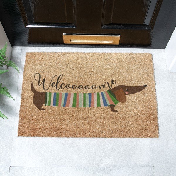 Covoraș de intrare din fibre de nucă de cocos 40x60 cm Welcome Sausage Dog – Artsy Doormats-image-2