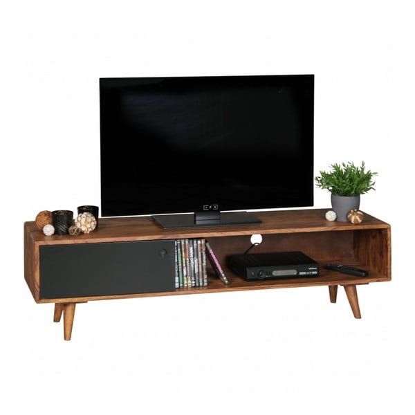 Comodă TV din lemn masiv de palisandru Skyport REPA, înălțime 40 cm, maro-negru