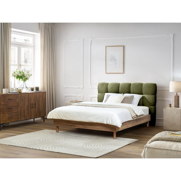 Pat matrimonial verde tapițat cu somieră 180x200 cm Kumo – Bobochic Paris-image-1
