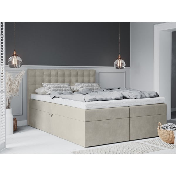 Pat boxspring 160x200 cm bej cu spațiu de depozitare Jade – Mazzini Beds-image-4
