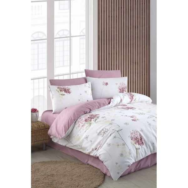 Lenjerie de pat albă/roz pentru pat de o persoană/canapea extinsă cu cearceaf inclus/cu 3 piese 160x220 cm Floral – Mila Home