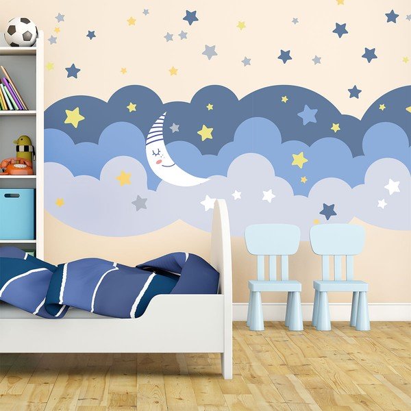Autocolant Ambiance Scandinavian Clouds With Stars And Moon-image-1