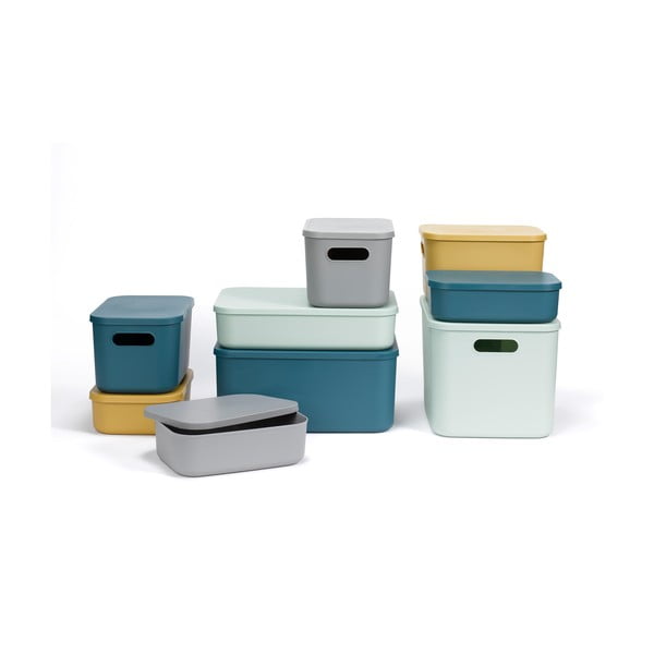 Cutie de depozitare verde-deschis din plastic cu capac 24x18x8 cm – Homéa-image-3