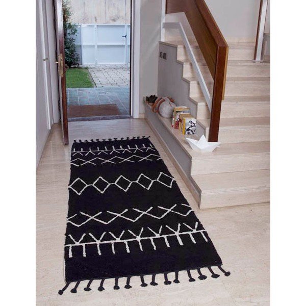 Covor tip traversă negru lavabil/țesut manual din amestec de bumbac 80x230 cm Bereber Black – Lorena Canals-image-3