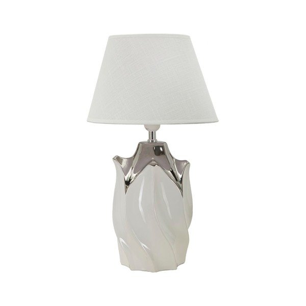 Veioză albă/argintie din ceramică cu abajur textil (înălțime 51 cm) Shiney – Mauro Ferretti