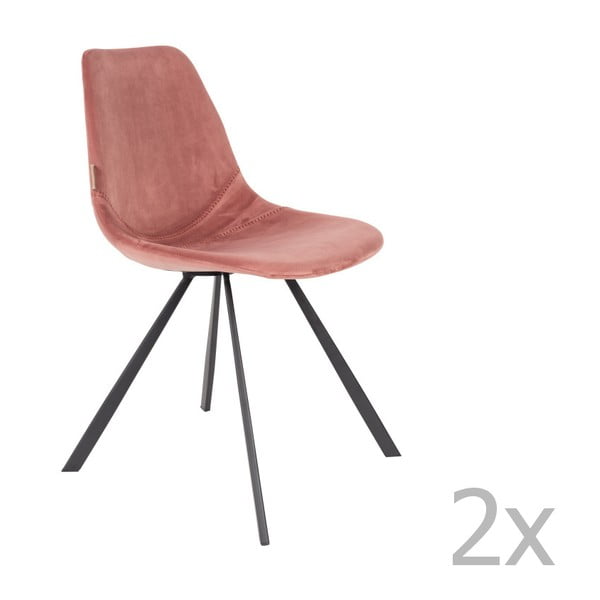 Set 2 scaune cu tapițerie catifelată Dutchbone Franky, roz antic