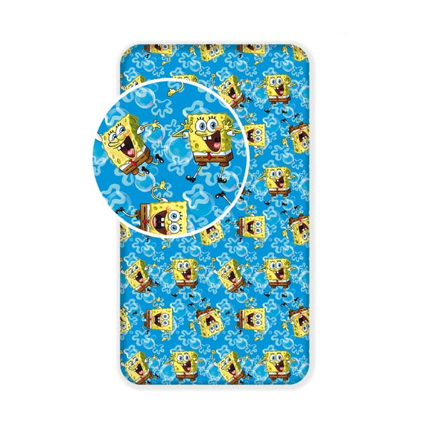 Cearceaf pentru copii albastru din bumbac cu elastic 90x200 cm Sponge Bob "Blue" – Jerry Fabrics