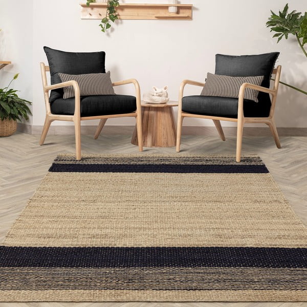 Covor negru/bej reversibil/țesut manual din iută 120x170 cm Cedar – Asiatic Carpets-image-1