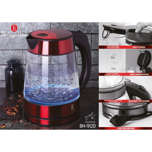Ceainic electric roșu de 1,7 l Burgundy Metallic Line - BerlingerHaus-image-3