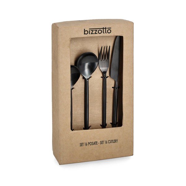 Tacâmuri negre din oțel inoxidabil 16 buc. pentru 4 persoane Bronte – Bizzotto-image-1