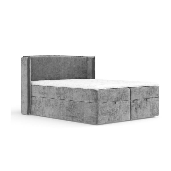 Pat boxspring gri cu spațiu de depozitare 160x200 cm Passion – Maison de Rêve