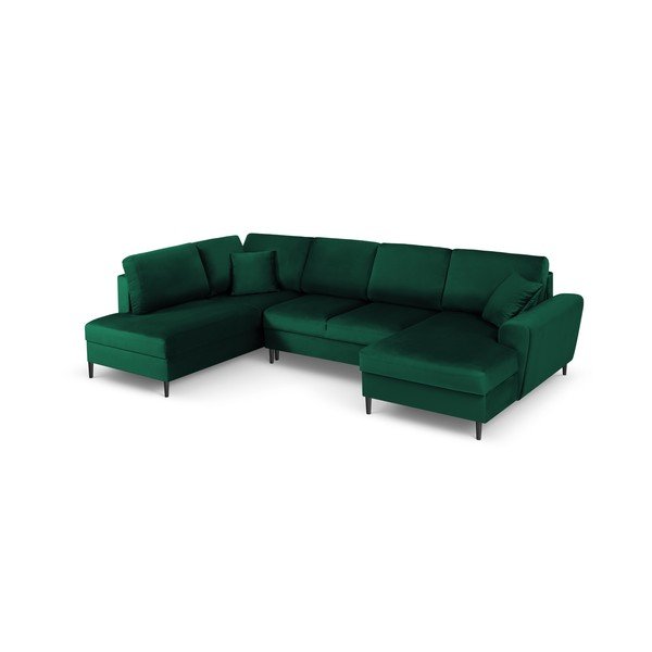 Colțar verde extensibil, cu spațiu de depozitare cu tapițerie din catifea (cu colț pe partea stângă, în formă de "U") Kyoto – Cosmopolitan Design-image-1