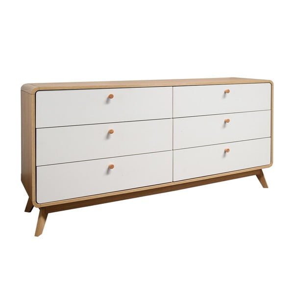 Comodă albă/în culoare naturală joasă cu aspect de lemn de stejar 150x74 cm Caitlin – Støraa-image-2